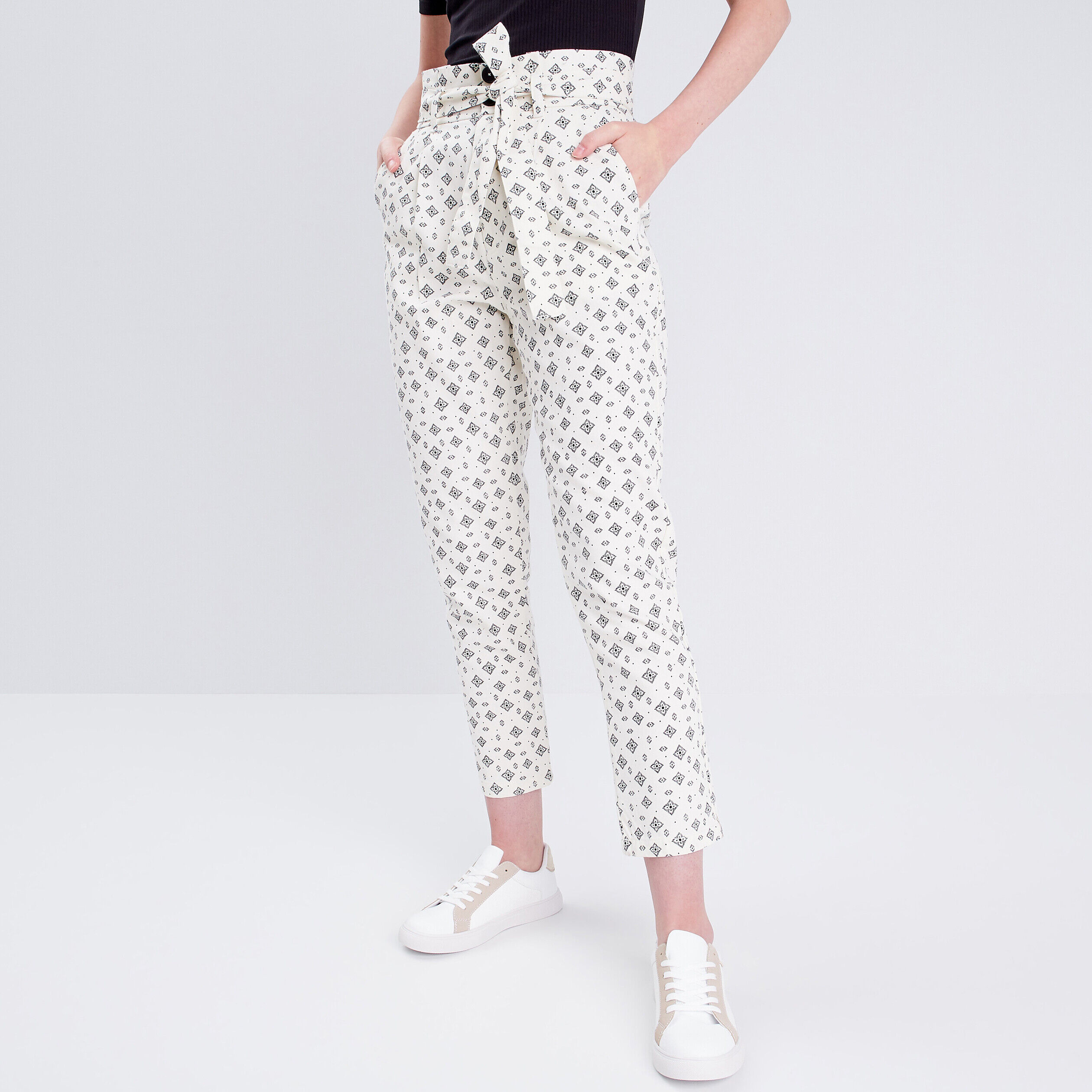 Pantalon paperbag blanc femme | Cache Cache