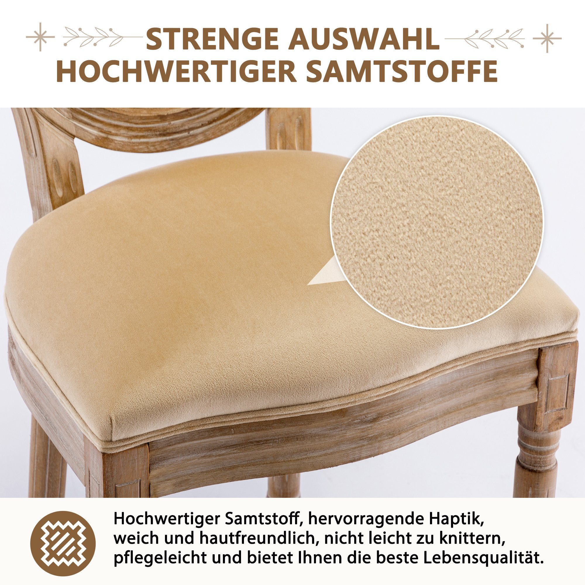 Ulife Polsterstuhl Esszimmerstühle aus Leinen,Knopfdesign Medaillon Stuhl (2 St), mit runden Rückenlehnen und Beinen aus Gummiholz