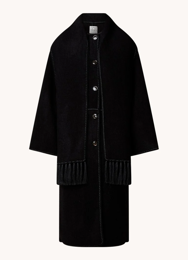 TOTEME Coat in wool blend with shawl collar and fringes