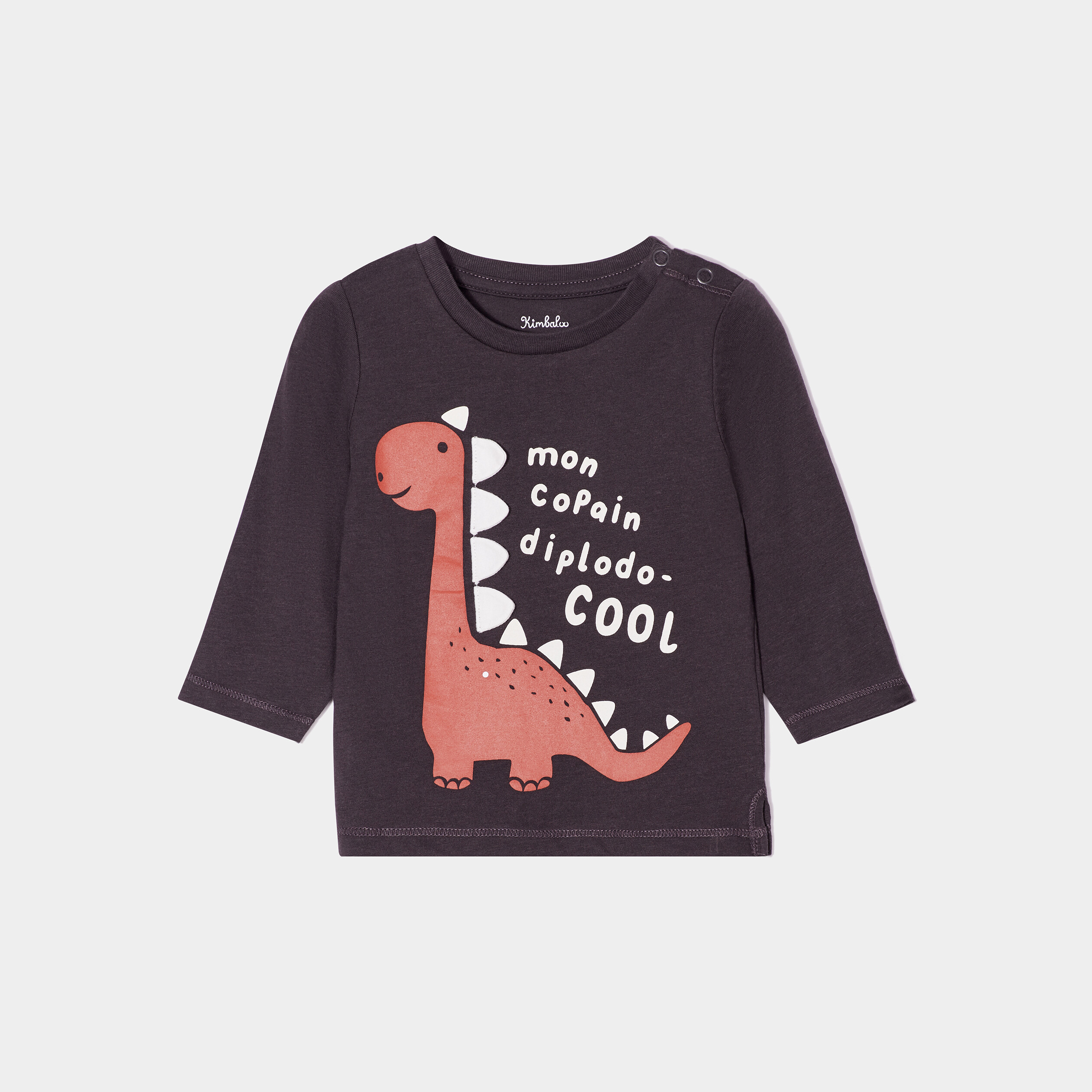 T-shirt manches longues boutonné épaule gris foncé bébé garçon | La Halle