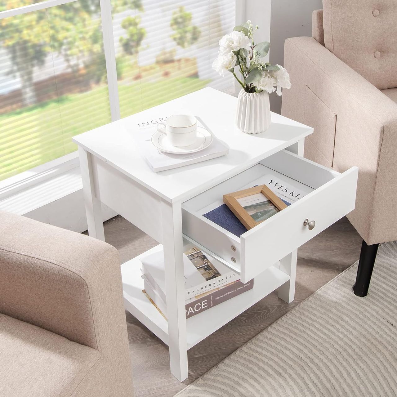 Costway Nachttisch mit Schublade, Beistelltisch 2 Ebene Holz