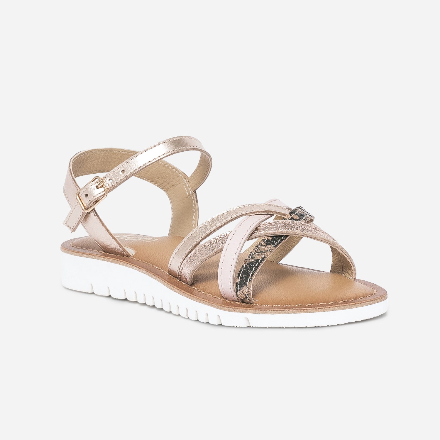 Sandale rose cuivré en cuir avec semelle crantée