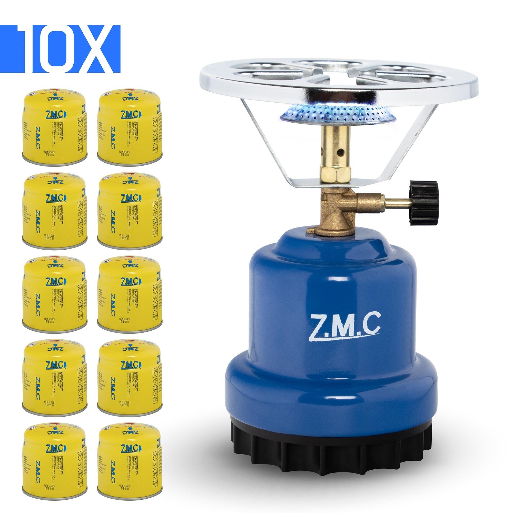 ZMC Gaskocher Campingkocher Gaskocher Shisha Kohleanzünder + 10x Gaskartuschen 190g, (Maximale Temperatur: 1100W / Gewicht: 520g / Butangas), Butangasbrenner Kartuschenkocher Kochfeld für Festivals, Wanderungen
