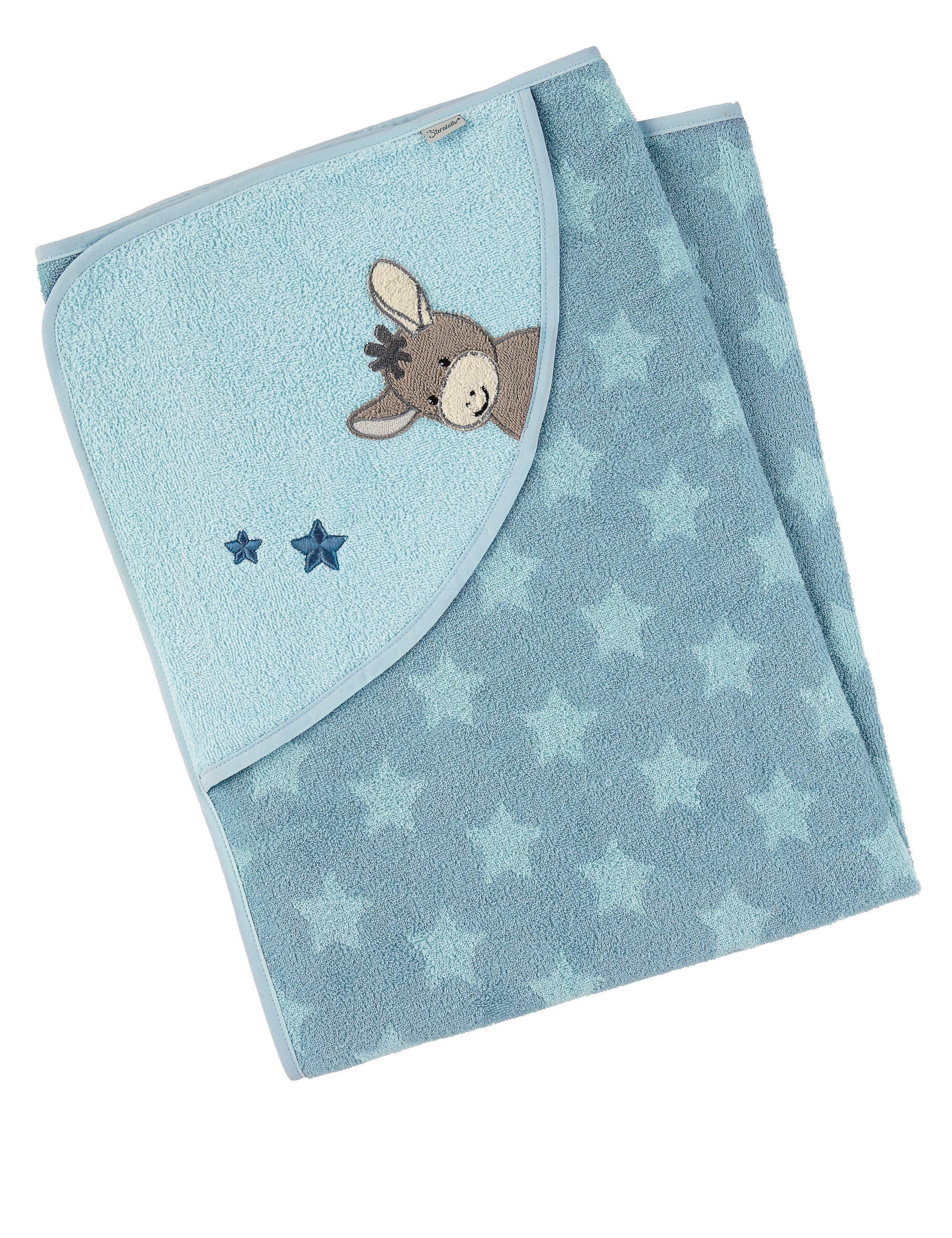 Badetuch100x100 Esel Emmi, Mittelblau mit Sternen