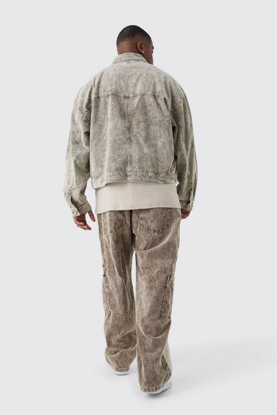 Plus kastige Cord-Jacke mit Acid-Waschung