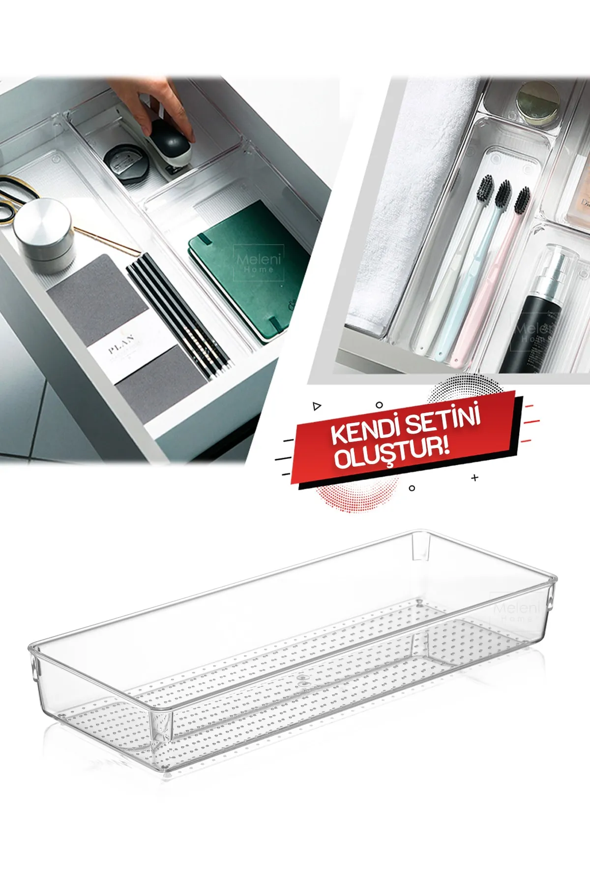 Meleni Home  Modularer Schubladen-Organizer, Make-up-Schmuck-Organizer – Büro-Desktop-Organizer 37,5 x 15 cm