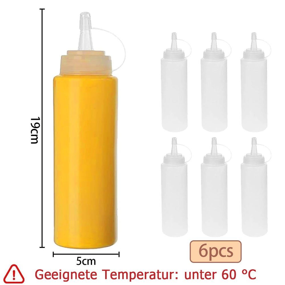 Sarfly Gewürzbehälter Queeze Flasche aus Kunststoff, 6 Stück 8oz Plastik Quetschflasche, (BPA Frei, Aufbewahrungsbehälter für Ketchup/Mayo/Soßen, Saucenflasche, 6-tlg), für Home & Restaurant