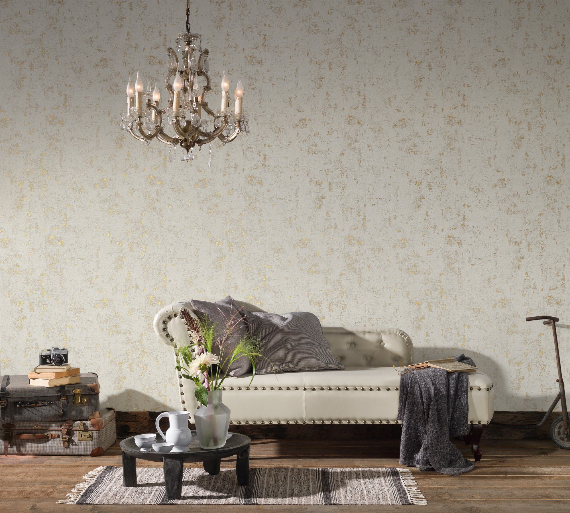 A.S. Création Vliestapete Blooming in Vintage Optik, strukturiert, uni, Uni Tapete Einfarbig Vintage