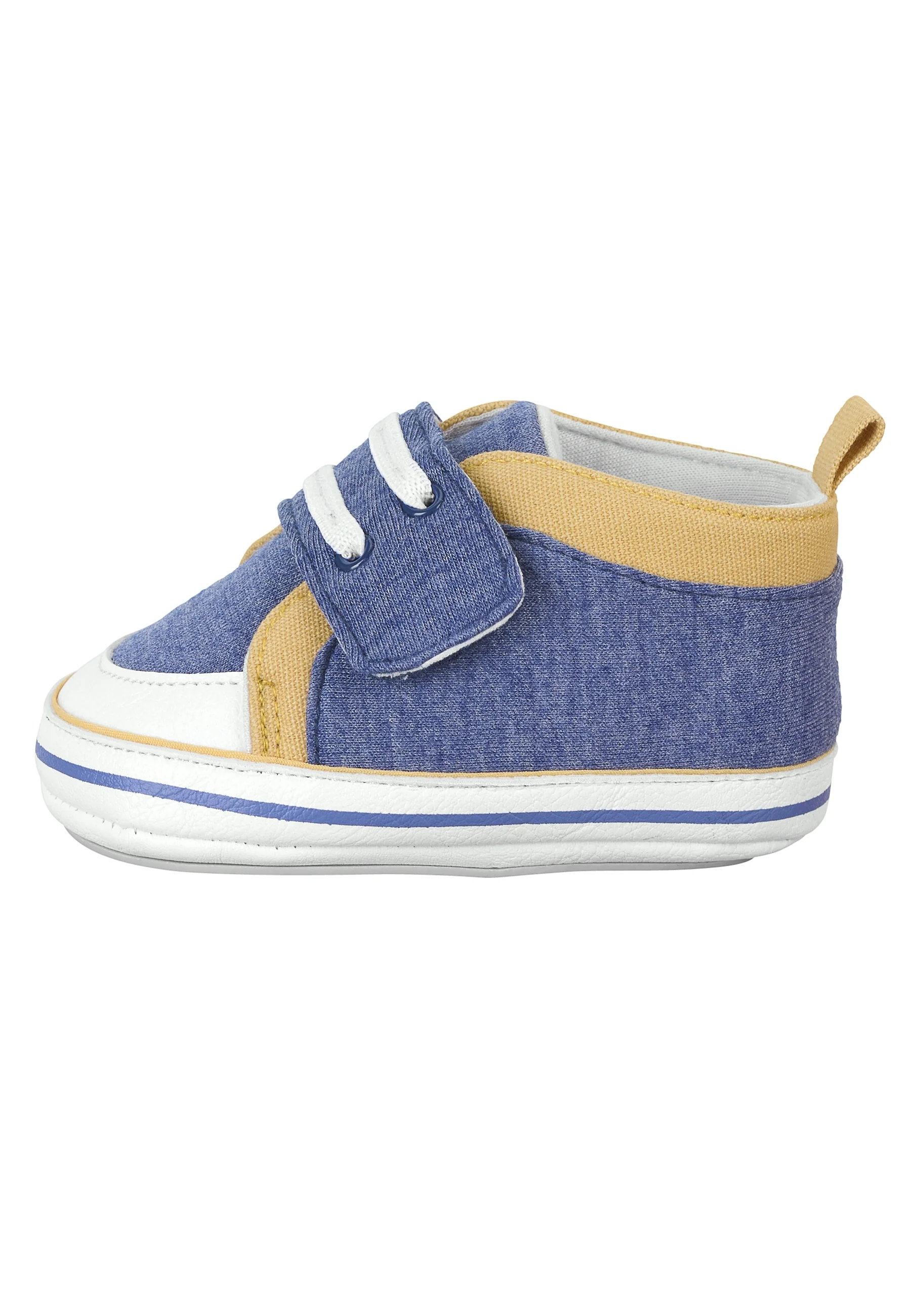 Babyschuh aus Baumwollstoff in Silber mit Paspel