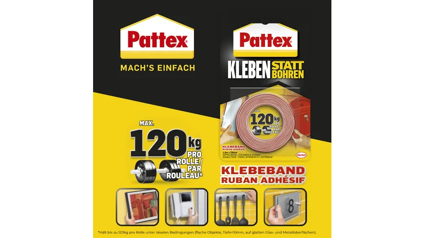 Pattex Kleben statt Bohren Klebeband 19mm x 1,5m 1.5 m