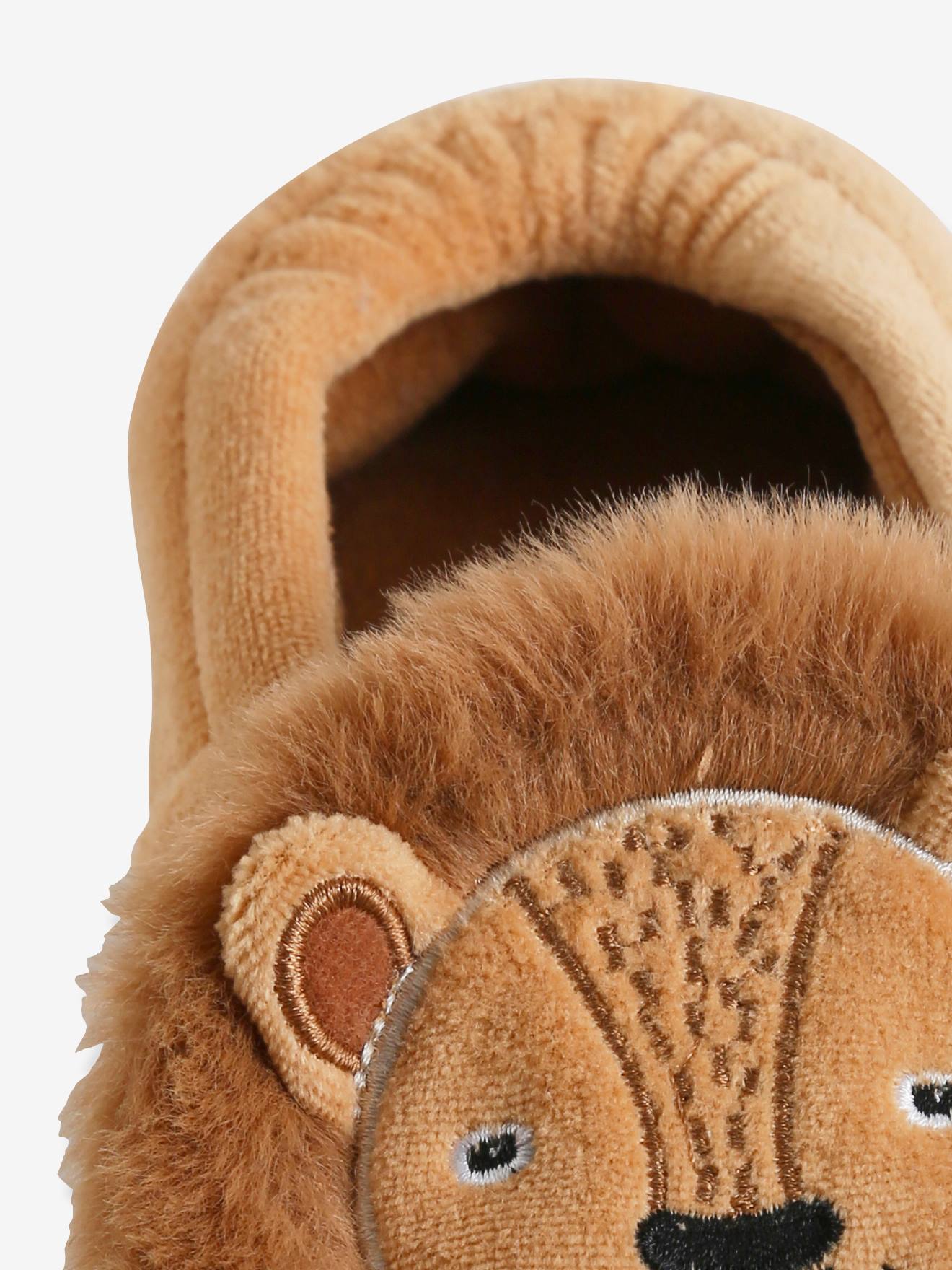 Chaussons intérieur velours enfant lion cappuccino