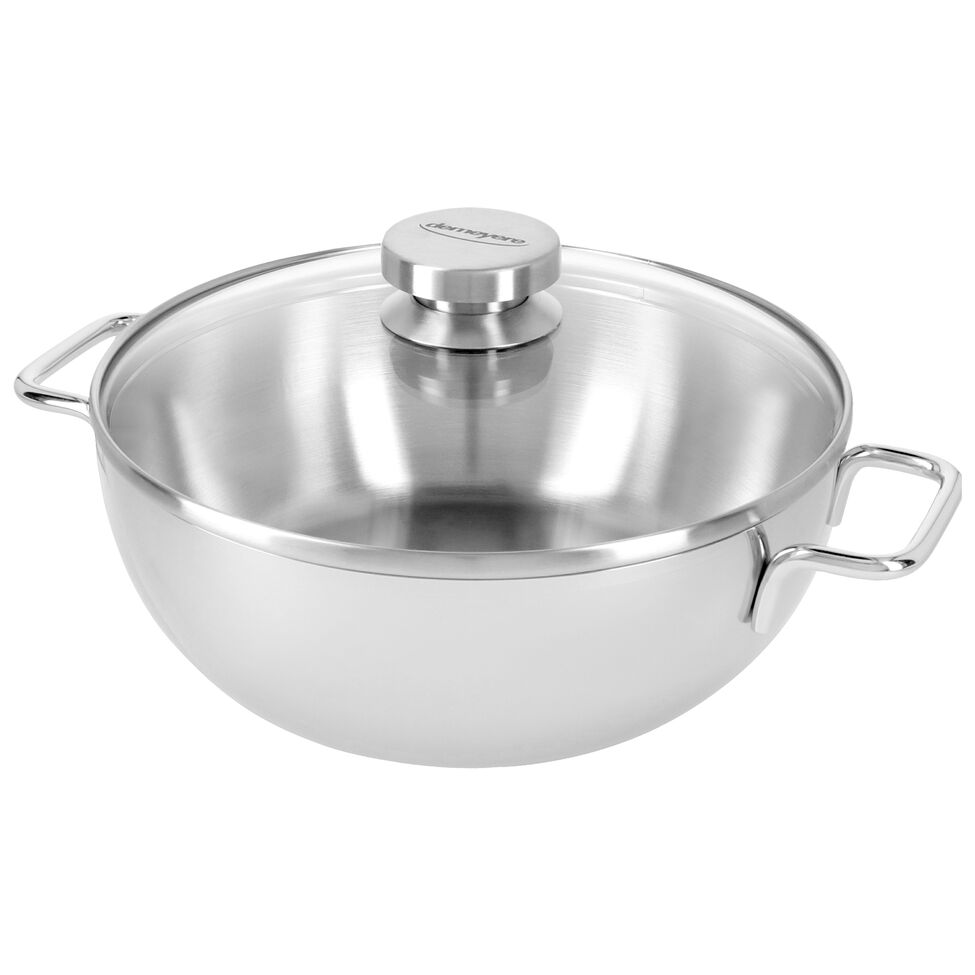 Konische Schmorpfanne mit Glasdeckel 28 cm, 18/10 Edelstahl
