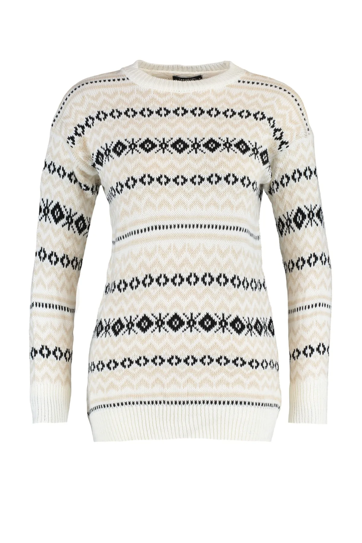 Trendyol Collection  Ecrufarbener Jacquard-Pullover TWOAW23KZ00289