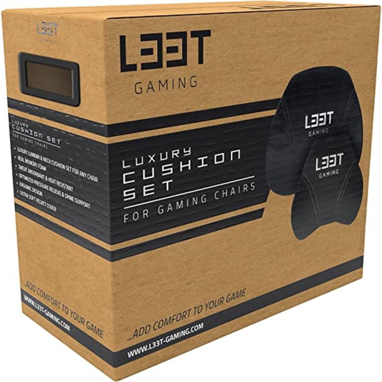 L33T Gaming-Stuhl Luxuriöses Gaming Stuhl Kissen Set, Memory Foam, Samt, Schwarz, Schweißabsorbierend, hitzebeständig, ergonomisch