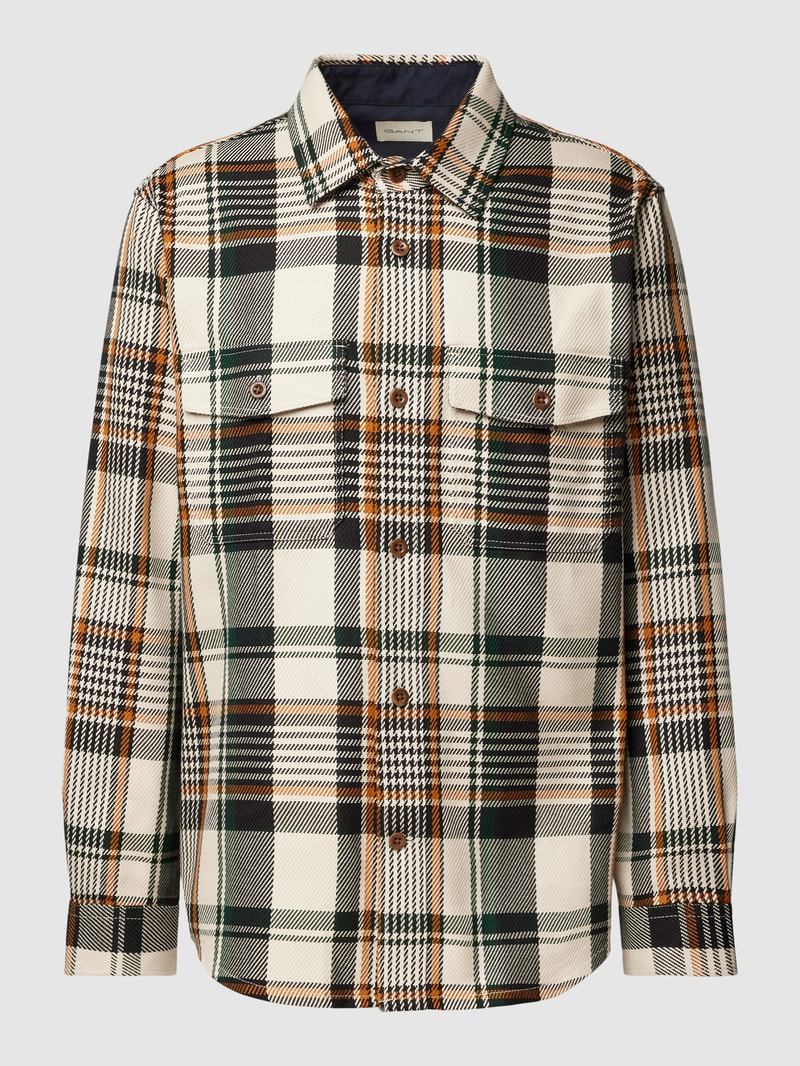 Overshirt mit Karomuster Modell 'Twill' in kitt