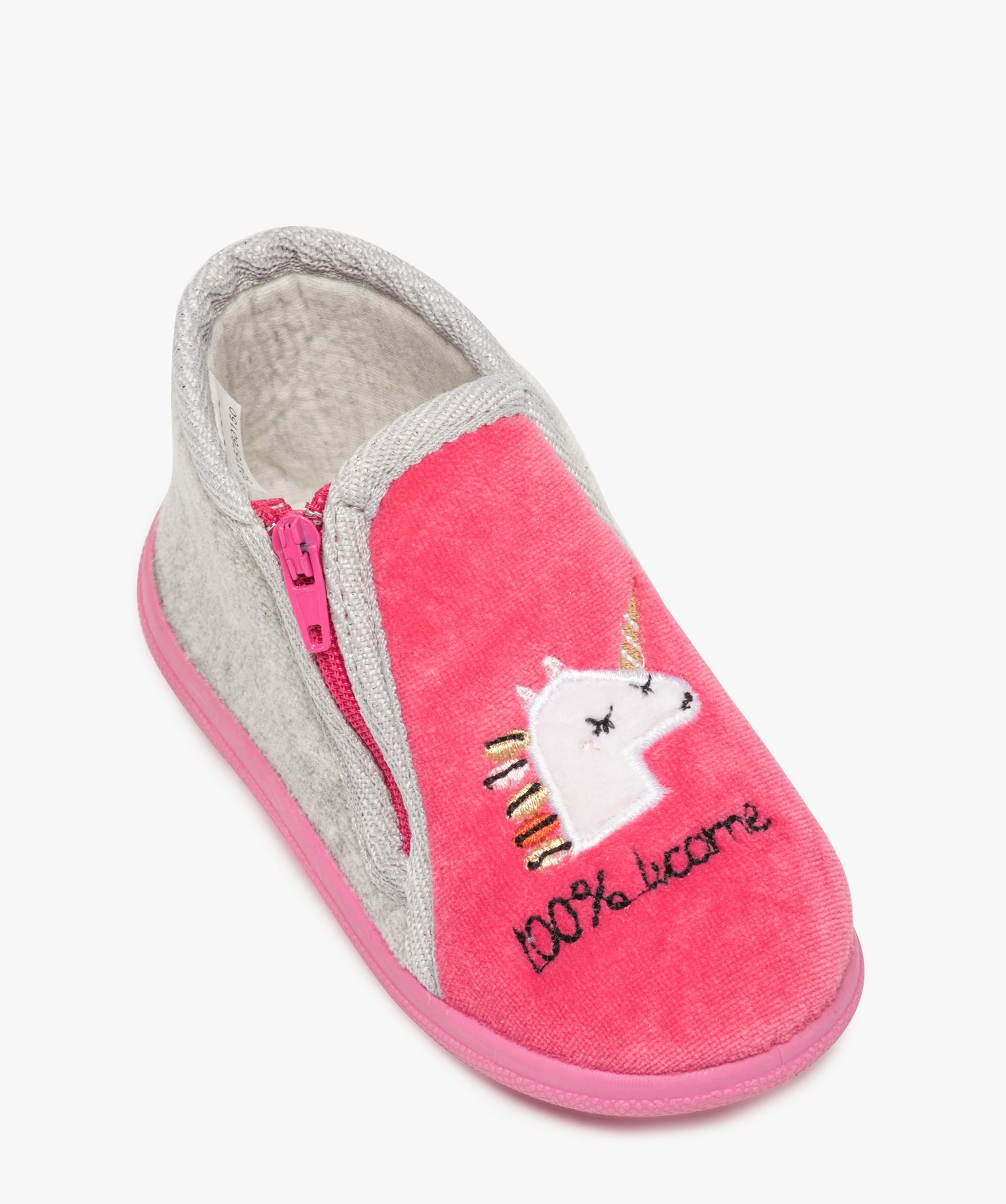 Chaussons bébé fille zippés avec licorne brodée – Mieux gris | GEMO