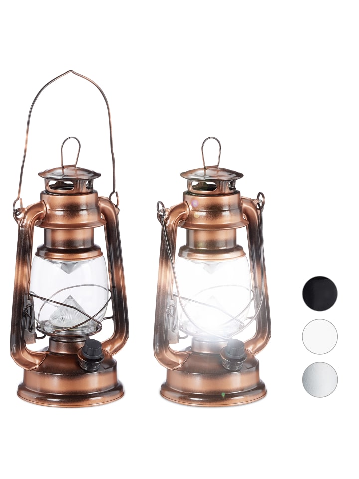 relaxdays 2x Sturmlaterne LED in Kupfer günstig kaufen onesize