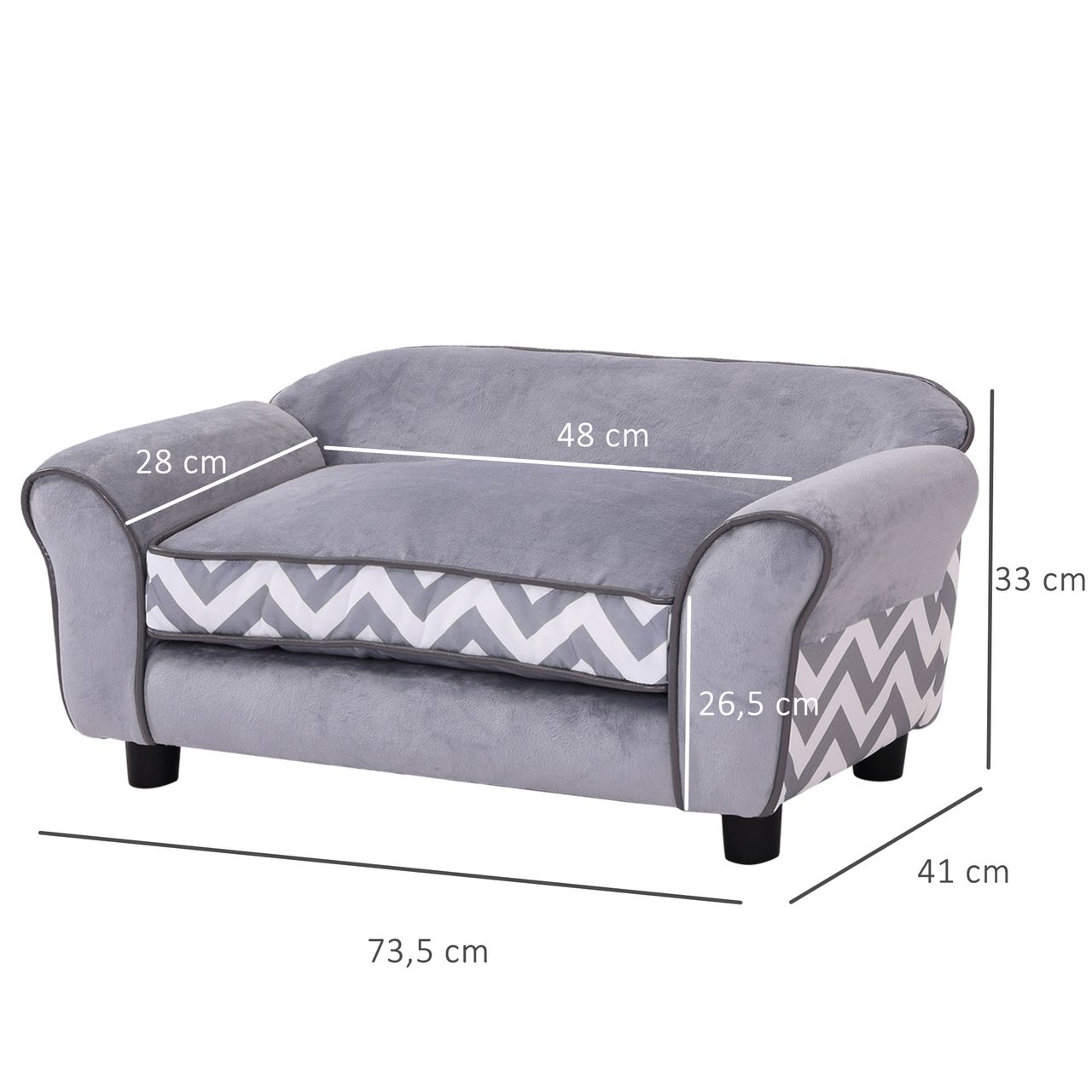 PawHut Hundebett mit erhöhten Füßen, Hundesofa, Waschbar, Samt, Grau, 73,5 x 41 x 33 cm