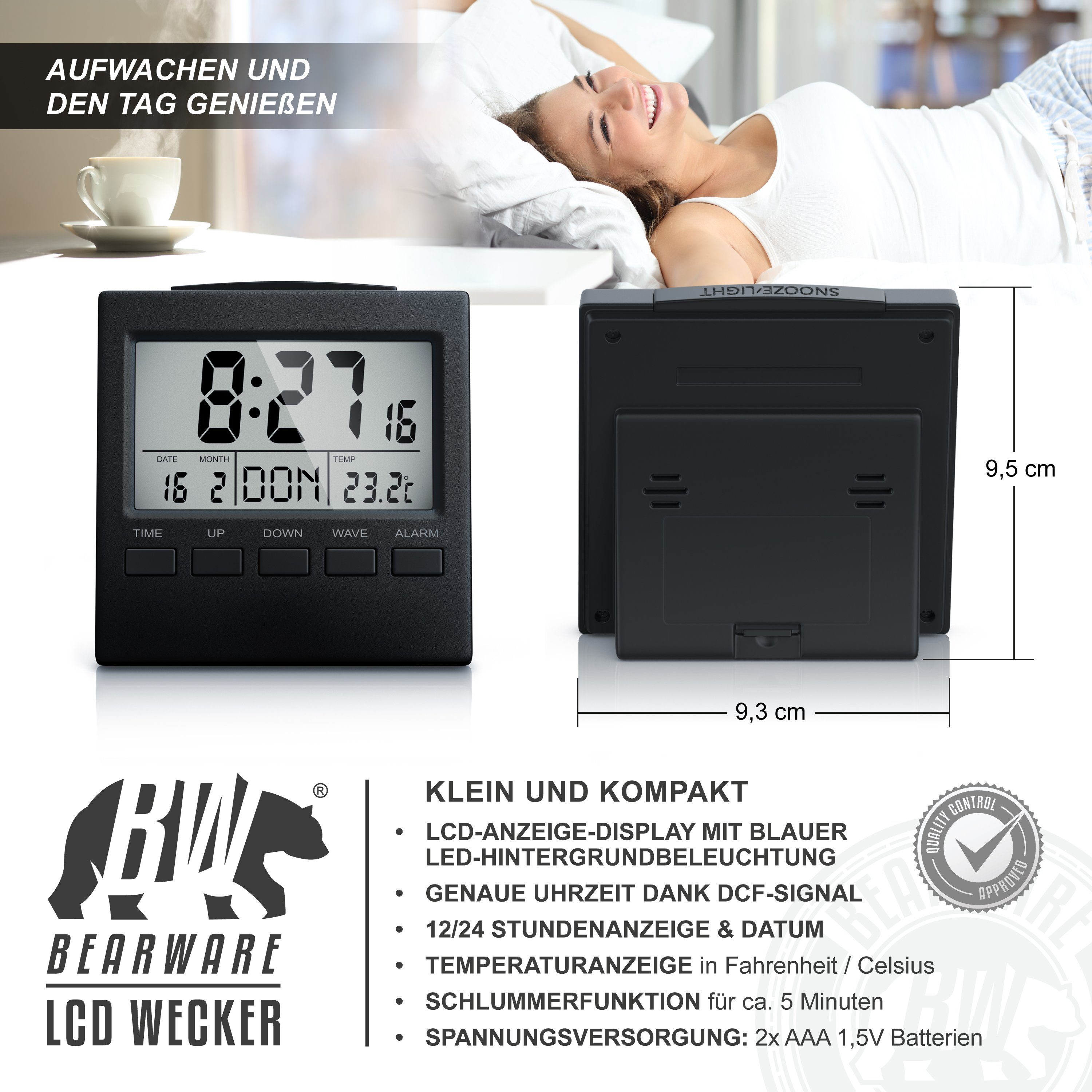 BEARWARE Wecker Digital-Funkwecker, Innen Temperaturanzeige, DCF-Funkuhr Datumsanzeige