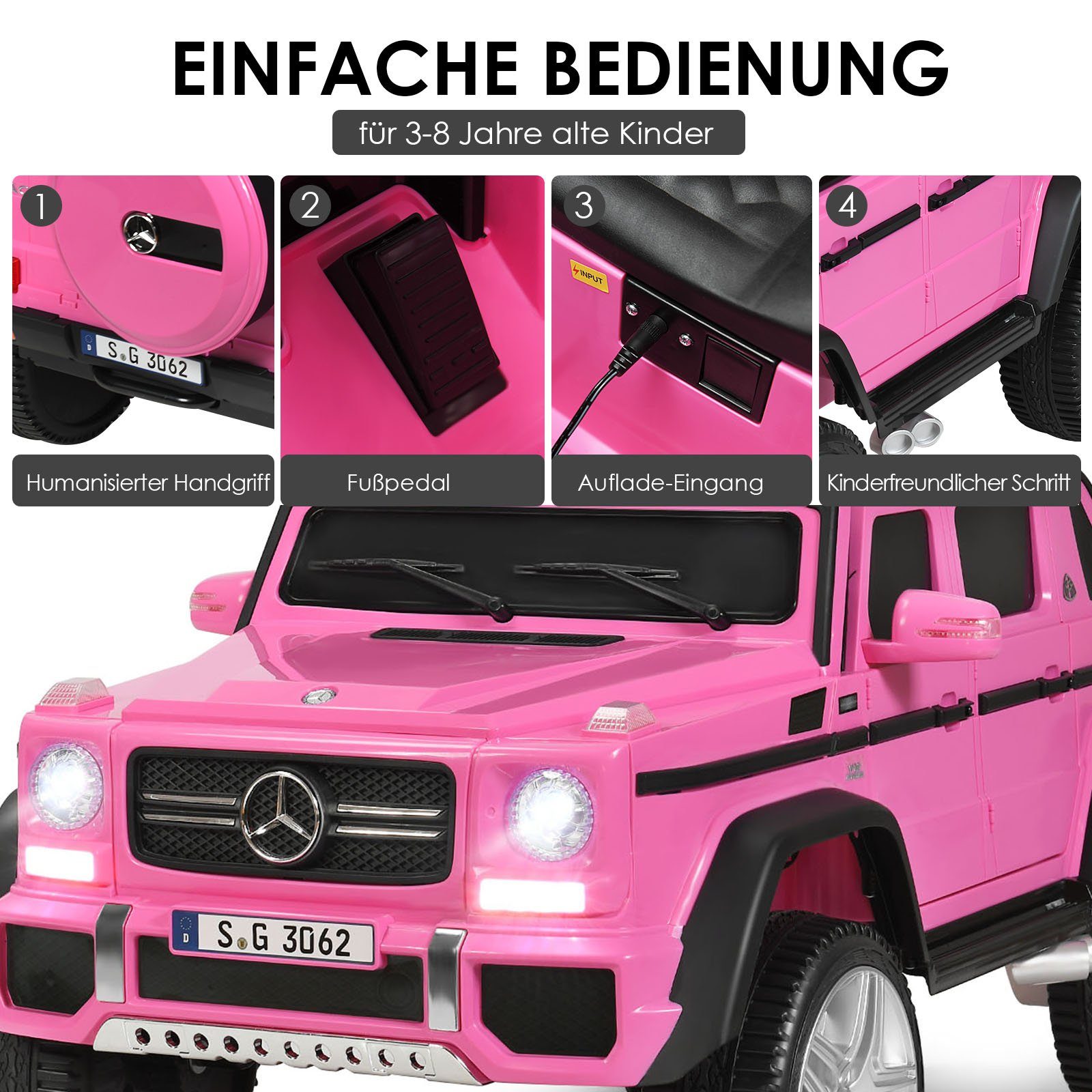 COSTWAY Elektro-Kinderauto Mercedes Benz, mit Musik & LED, 2,5-5,5km/h