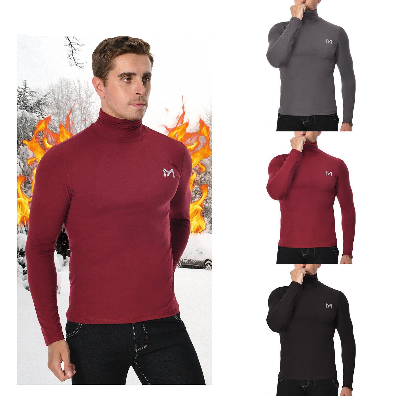 MEETYOO Thermounterhemd Herren Langarm Thermoshirt (Thermounterwäsche Hemd, Funktionsshirt) Stehkragen Winter Skiunterhemd