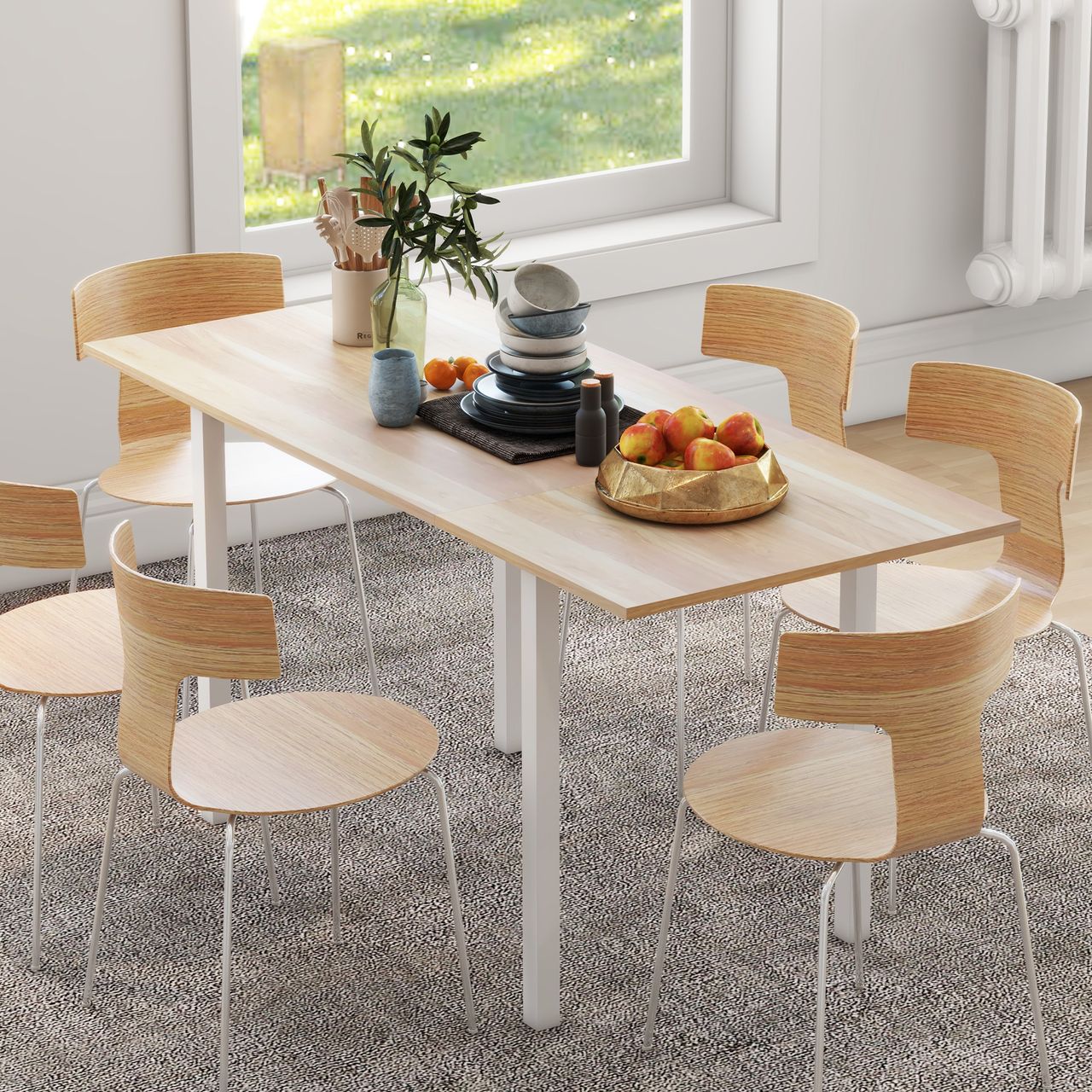 HOMCOM Esstisch erweiterbarer Küchentisch Esszimmertisch für 6 Personen, Stahl, Braun