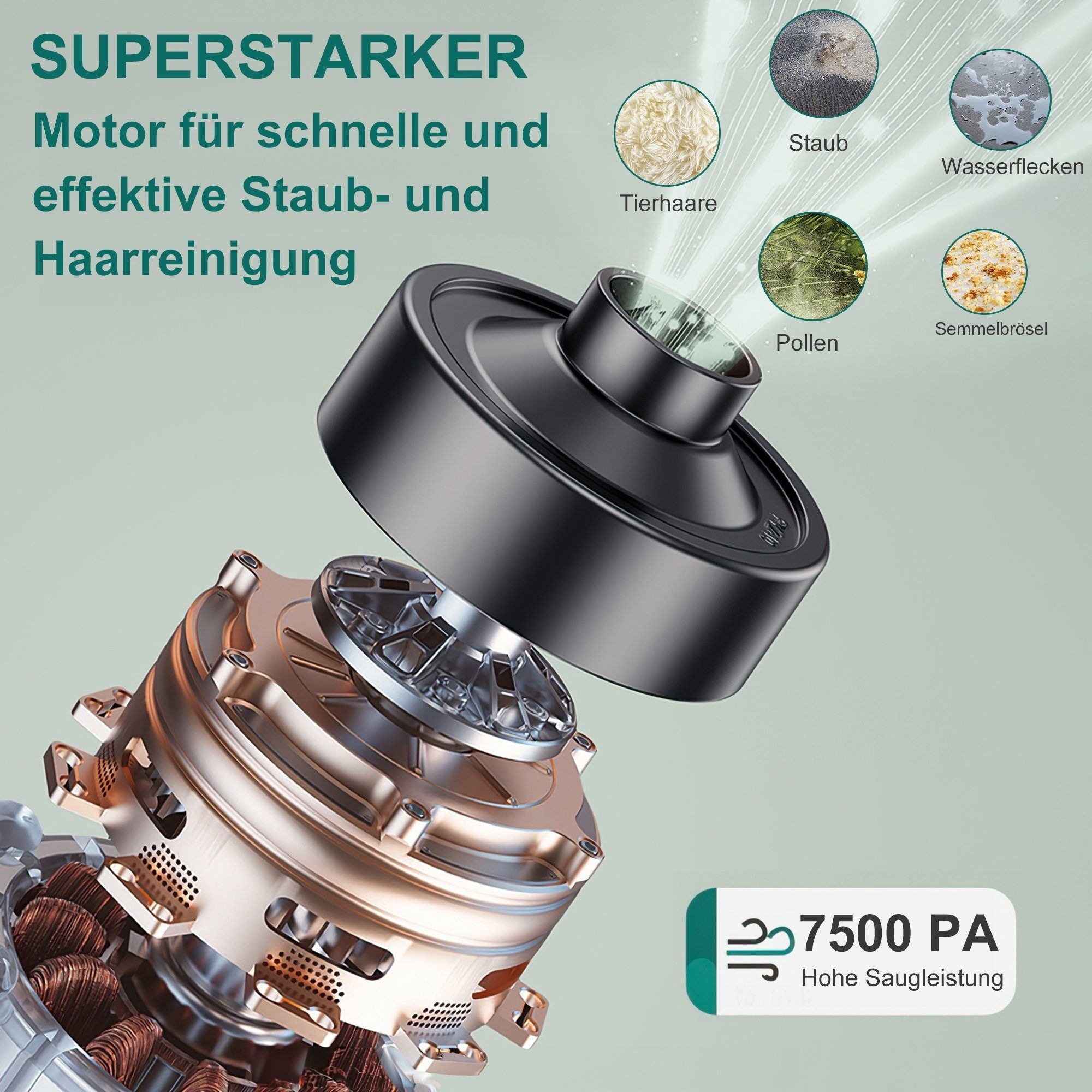 Vbrisi Akku-Handstaubsauger Handstaubsauger, Autostaubsauger 7500Pa Staubsauger, 4-in-1Multifunktionaler, Mit 4000mA-Akku, kann für eine lange Zeit arbeiten. Kann in Wohnungen, Autos usw. verwendet werden, für nassen und trockenen Gebrauch.
