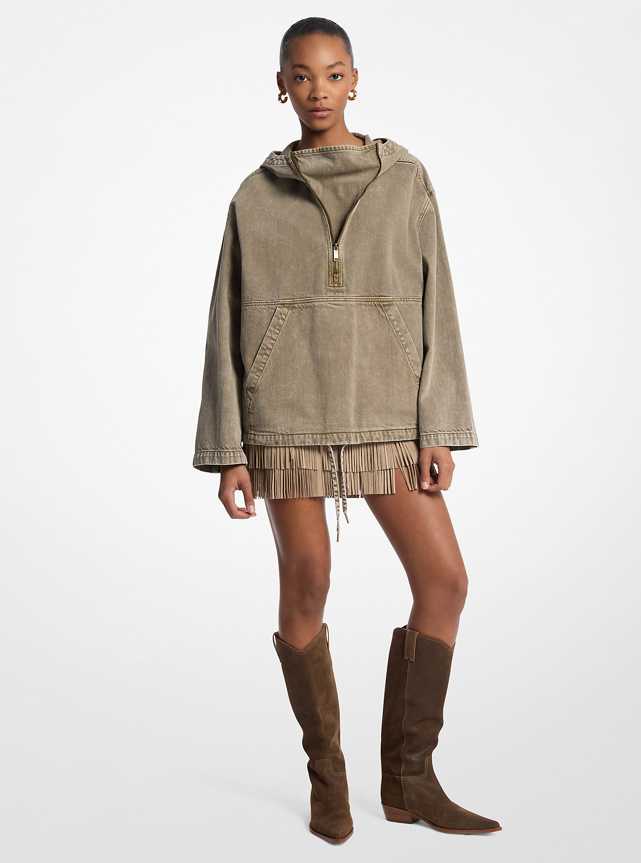 Garment-Dyed Denim Popover Jacket - SAFARI GREEN