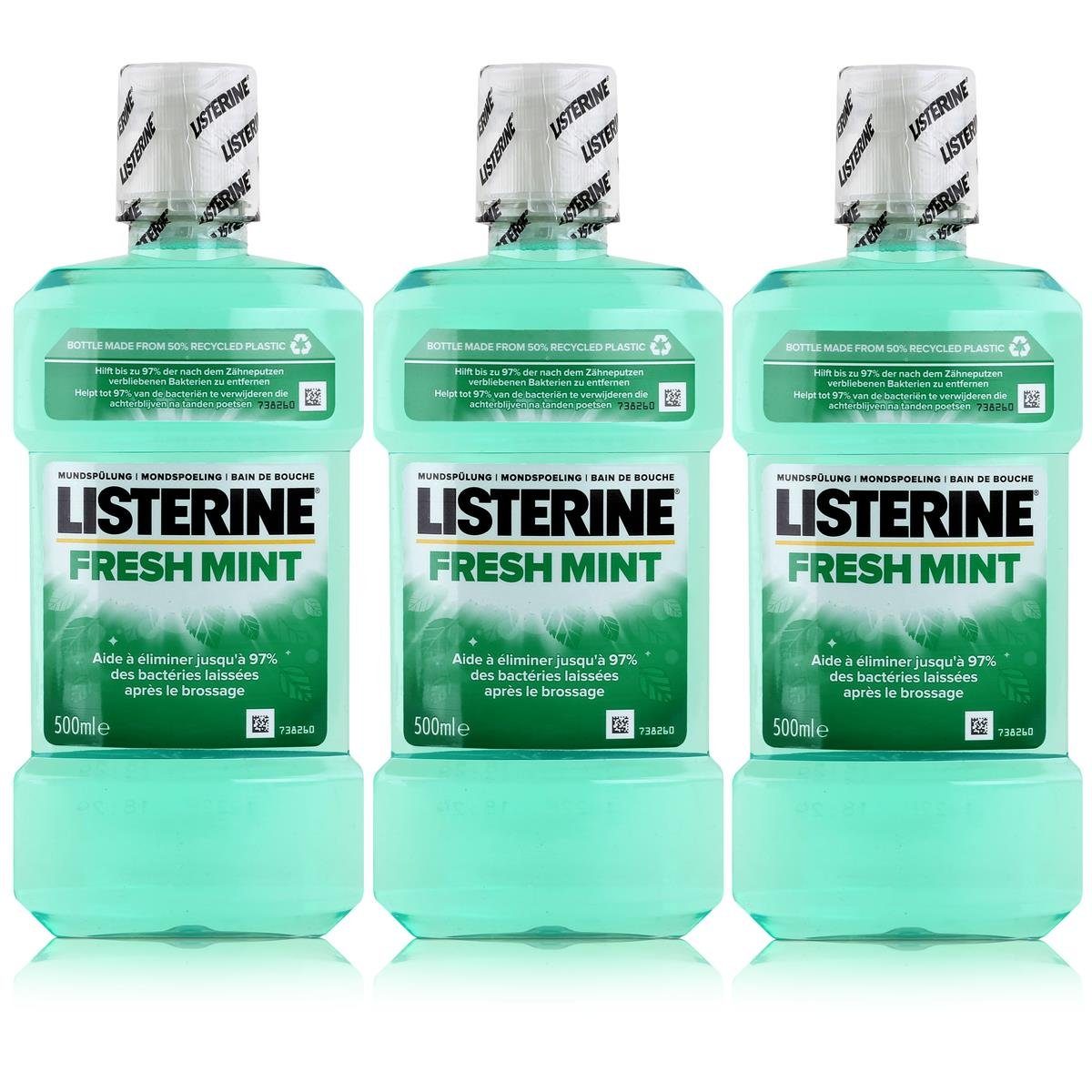 Listerine Mundspülung, Listerine Fresh Mint 500ml - Für die tägliche Mundspülung (3er Pack)