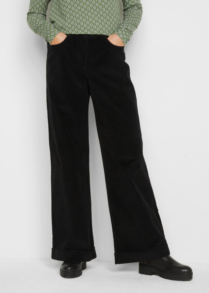 Weite Stretch-Marlenehose mit High-Waist-Schlupfbund aus Cord