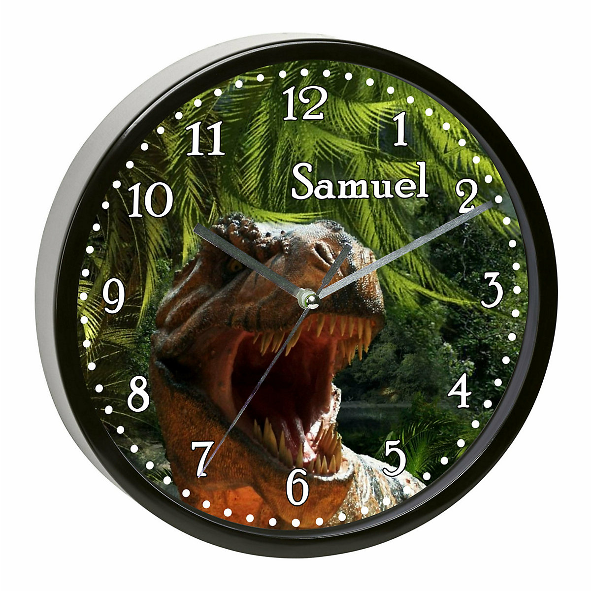 Kinder Wanduhr personalisiert mit Name T-Rex