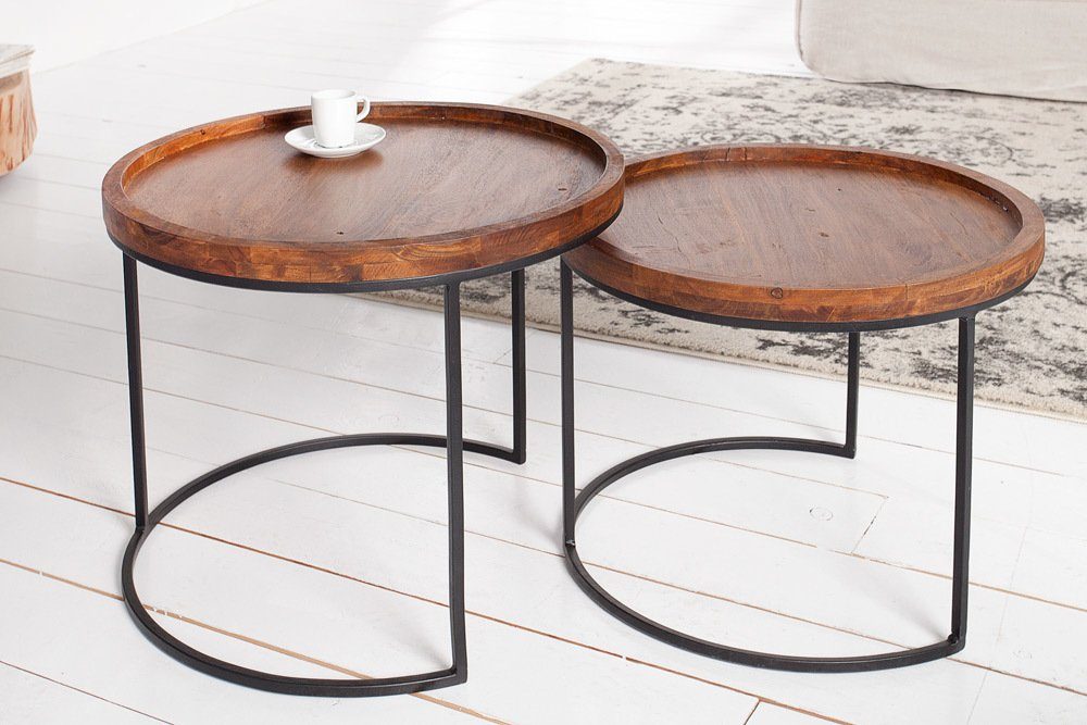 riess-ambiente Beistelltisch ELEMENTS Ø55cm natur / schwarz (Set, 2-St), Akazie-Massivholz · rund · Metall-Gestell · Wohnzimmer · Industrial