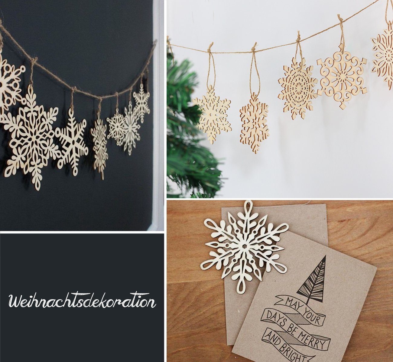 Homewit Hänge-Weihnachtsbaum Holz Schneeflocken Anhänger Weihnachtsbaum Anhänger Holzdeko für DIY, Weihnachtsbaumschmuck Holzanhänger Christbaumschmuck