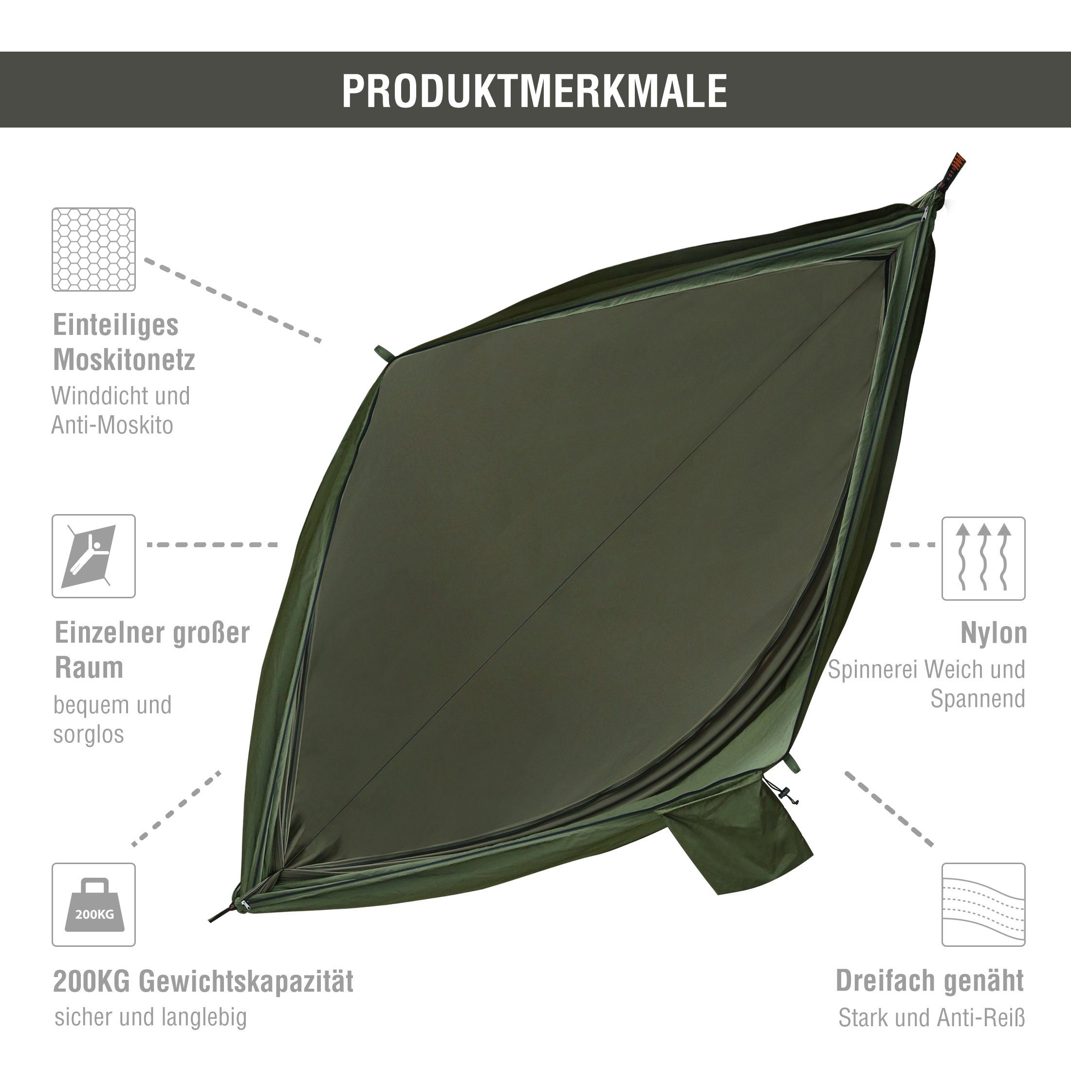 Zoomyo Hängematte Hängematte 2-in-1, für Camping, Garten und Outdoor-Trips