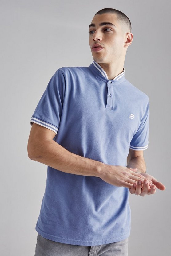 Slim-Fit Pique Poloshirt mit Grandad-Kragen