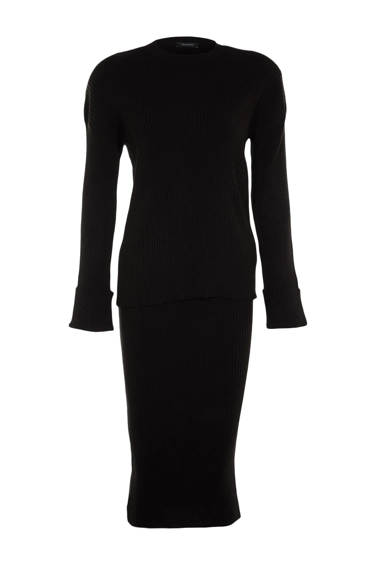 Trendyol Collection  Schwarzes Strickoberteil und -unterteil mit tief ausgeschnittenen Ärmeln TWOAW23AU00086