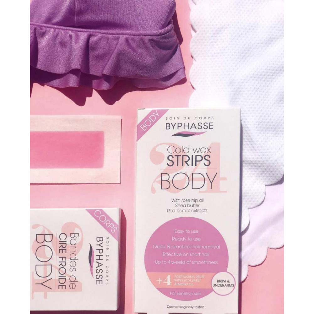 Byphasse 24 Bandes de Cire Froide Maillot & Aisselles  + 4 Lingettes