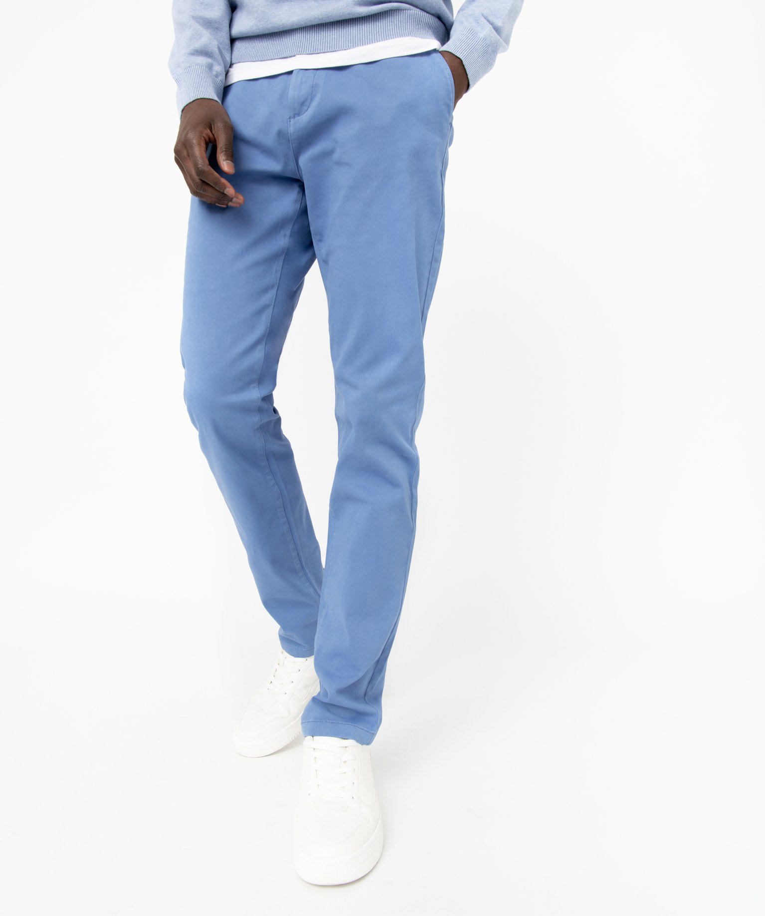 Pantalon chino en coton stretch homme bleu fonce | GEMO