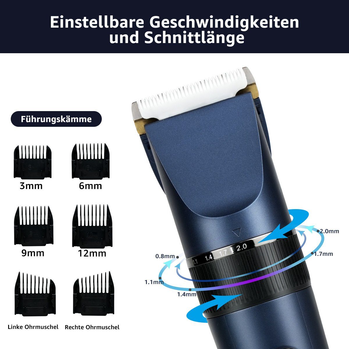 7Magic Haarschneider, USB Aufladung Akku Haarschneidemaschine mit LED Anzeige, IP54