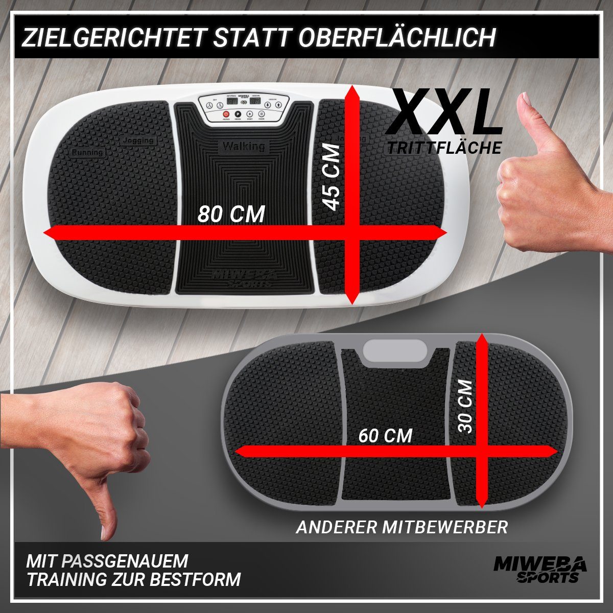 Miweba Sports Vibrationsplatte Vibrationsboard MV200 inkl. Fernbedienung - 3D-Vibration, 400 W, 99 Intensitätsstufen, (Widerstandsbänder & Übungsposter, LED-Display, Ganzkörpertraining, Fettverbrennung, Trainingsgerät, Sportgeräte Fitnessgeräte für Z