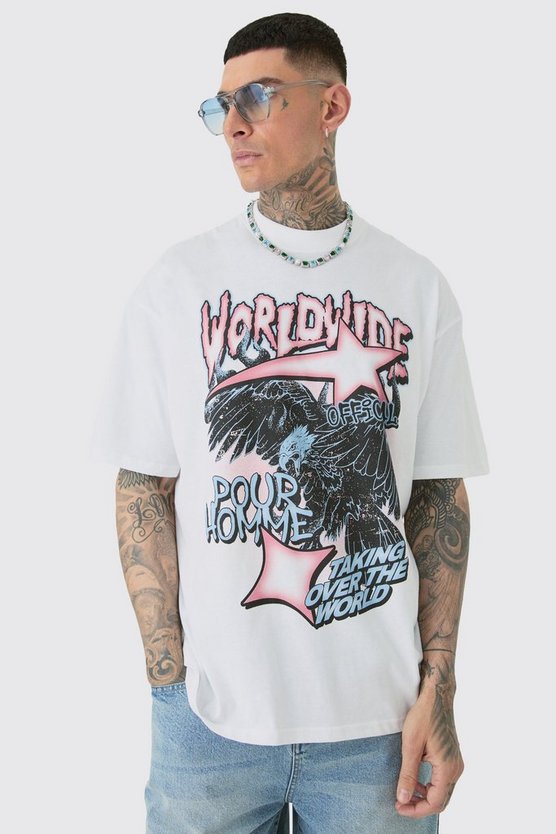 Tall Oversize Worldwide T-Shirt mit Alder-Print in Weiß