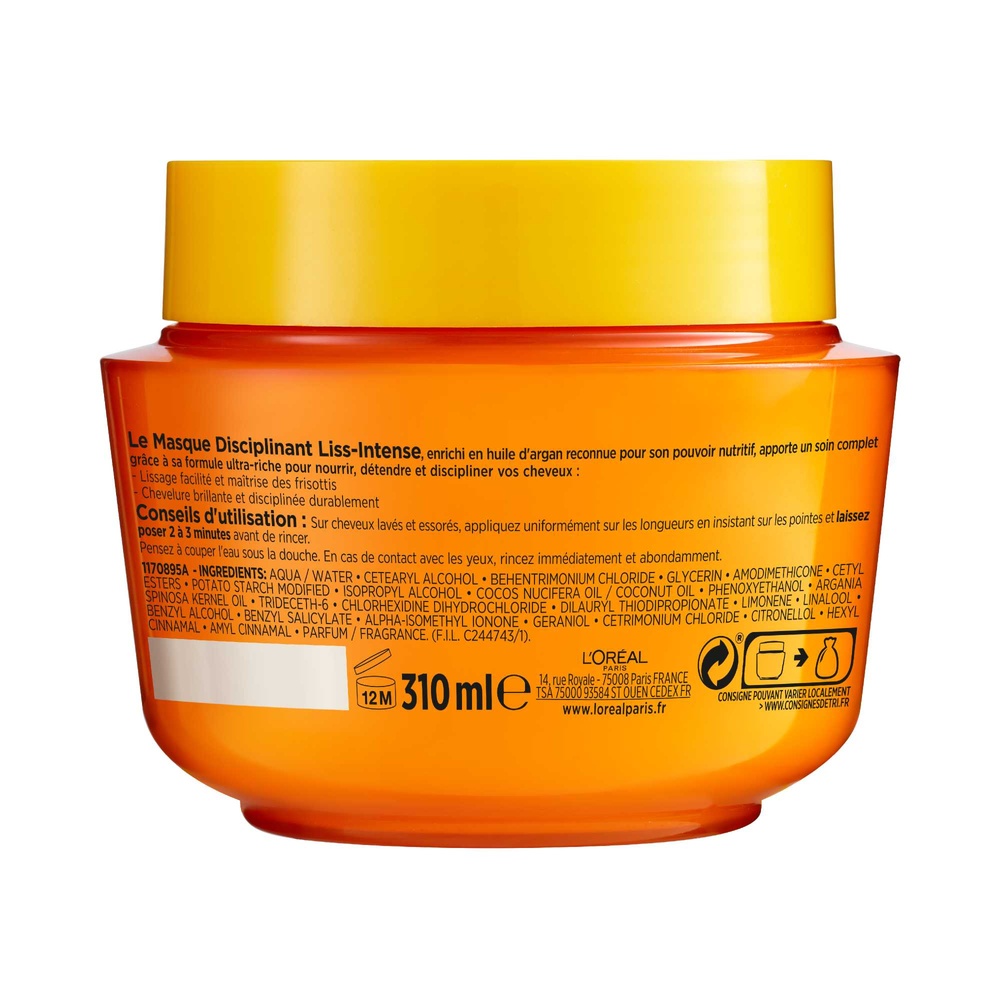L'Oréal Paris Elseve Liss-Intense Masque disciplinant enrichi en huile d'argan cheveux secs