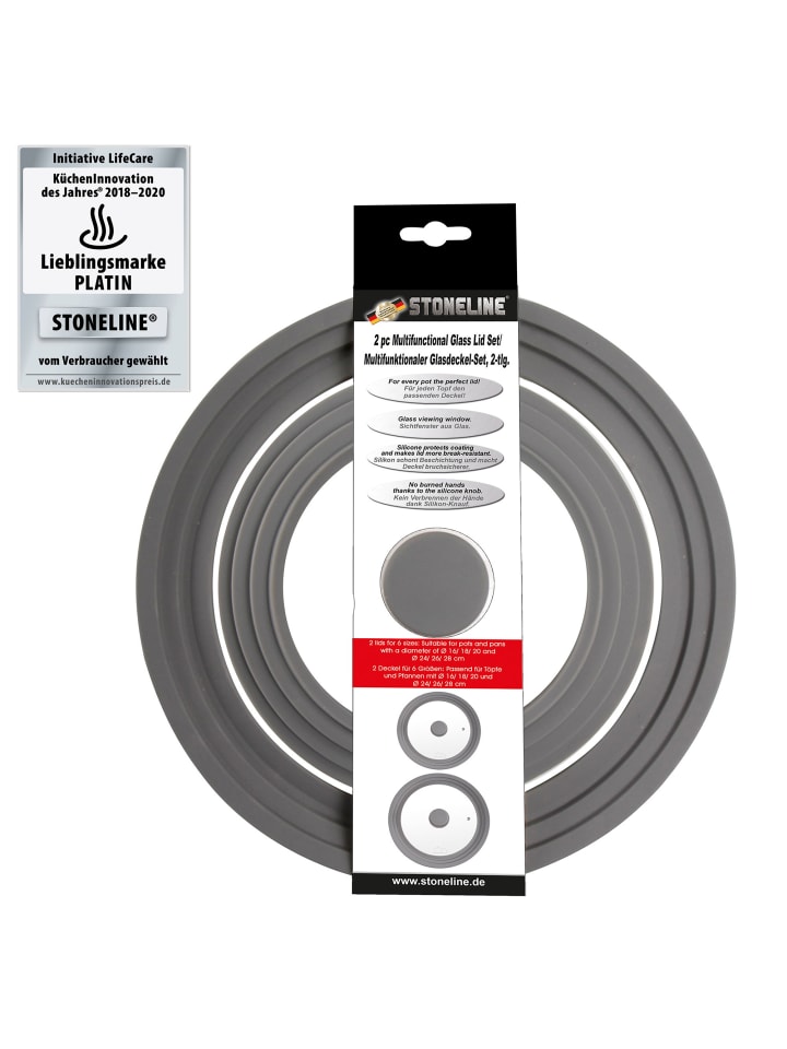 Stoneline Universal Glasdeckel, 2-tlg., für 16/18/20cm & 24/26/28cm in Grau günstig kaufen onesize