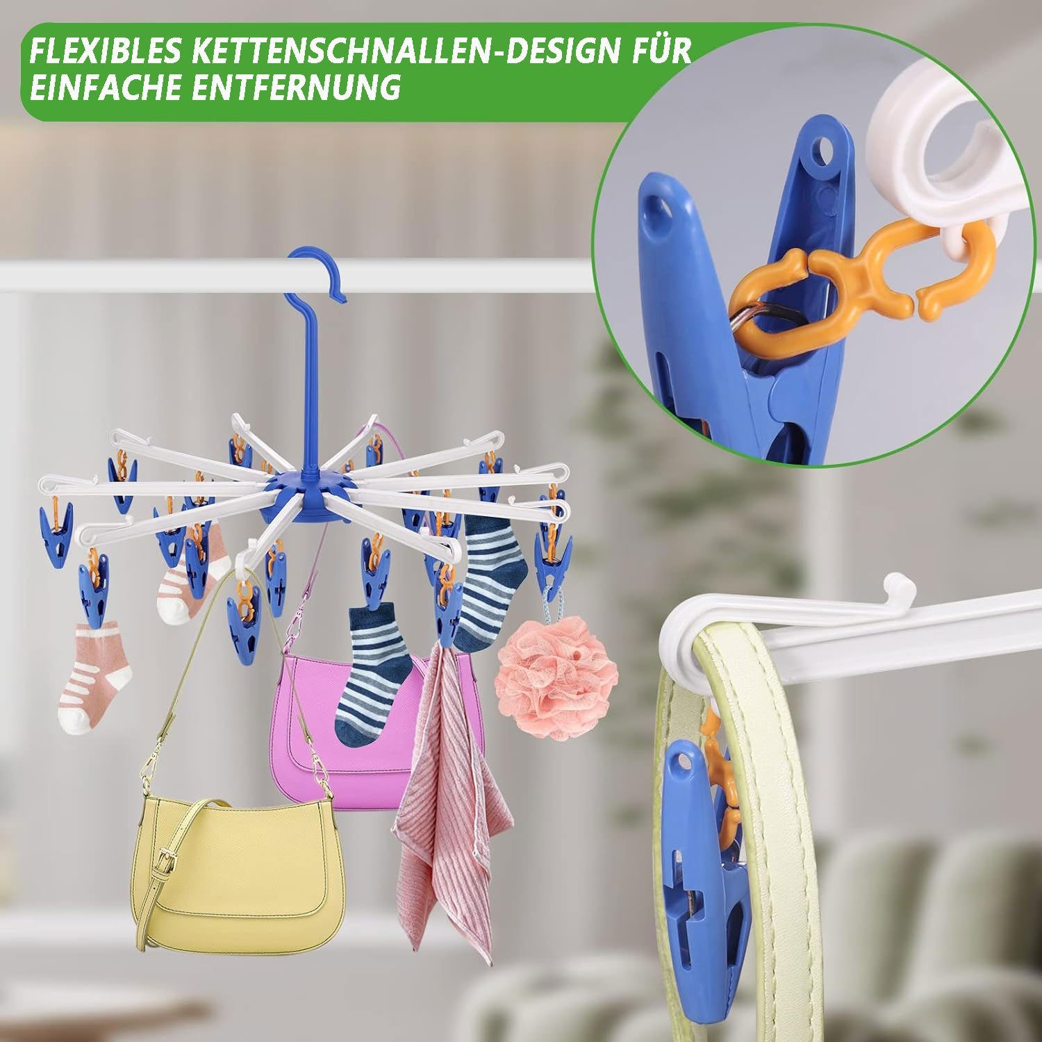 Sarfly Wäscheständer Sockentrockner Wäscheständer, 2 Stück Faltbarer Kleiderbügel, Kunststoff Aufhänger für Socken, Unterwäsche, Kleine Kleidung