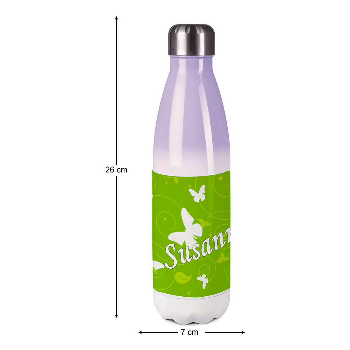 Edelstahl Kinder Thermoflasche / Trinkflasche bunt Schmetterling Ornamente Farbe grün Spülmaschinenfest, Auslaufsicher, Bruchfest, Doppelwandig, Für Heißgetränke geeignet, Mit Deckel, Isoliert