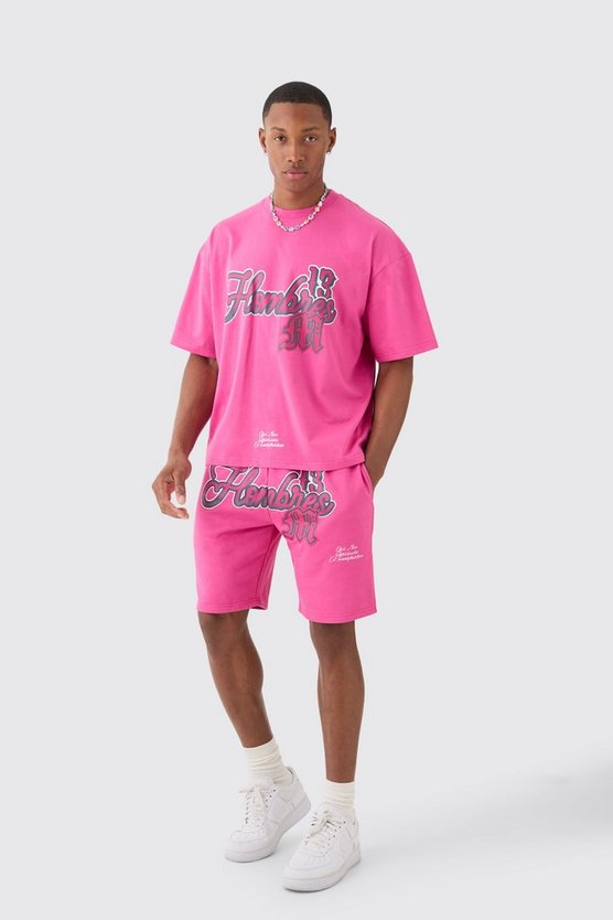 Kastiges Oversize T-Shirt mit Homme-Print und Shorts