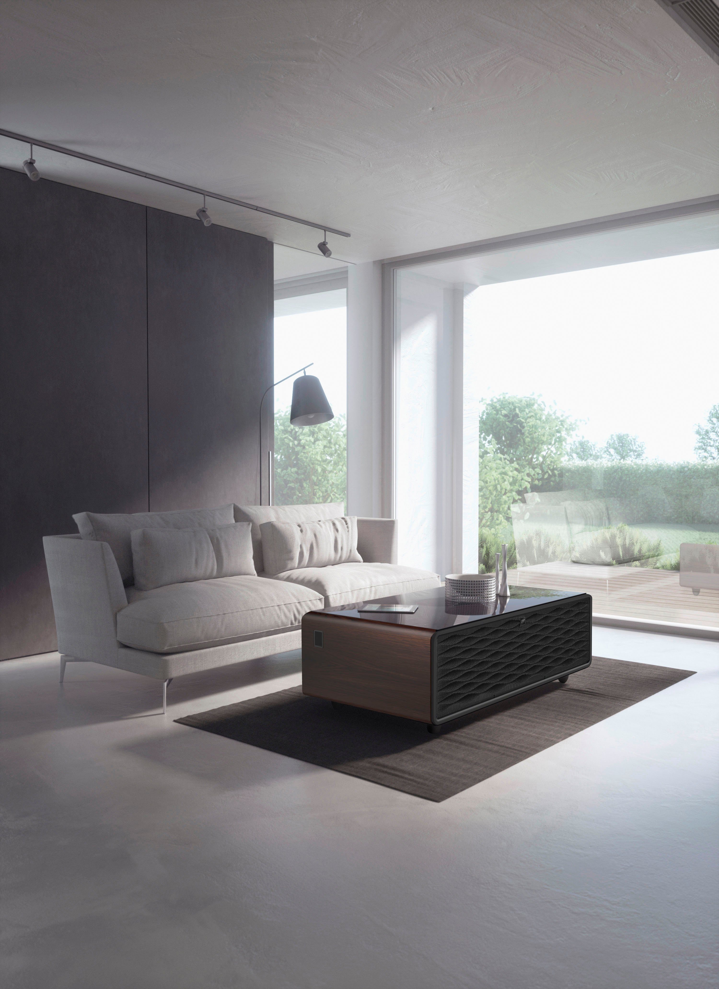 Caso Getränkekühlschrank 794, 46 cm hoch, 130,5 cm breit, Loungetisch mit Kühlfächern, Soundbar und Lademöglichkeiten