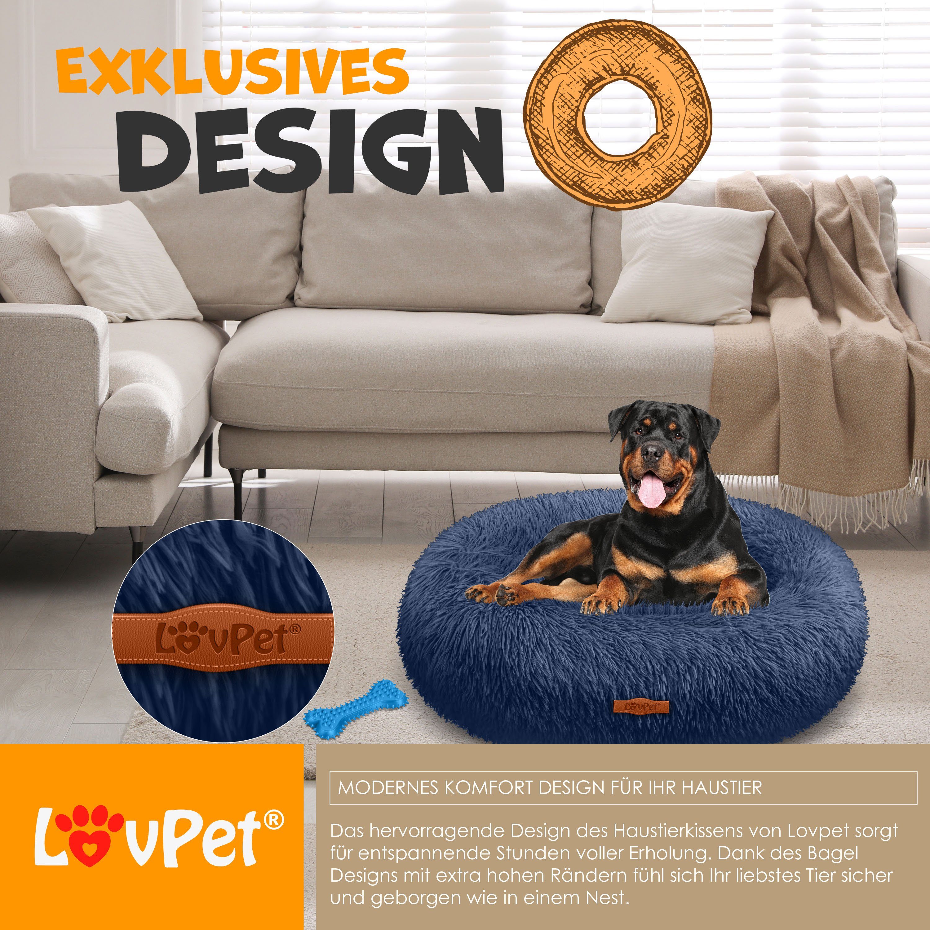 Lovpet Tierbett, Hundebett Hundekissen Katzenbett Bagel, Waschbar, Inkl. Napf