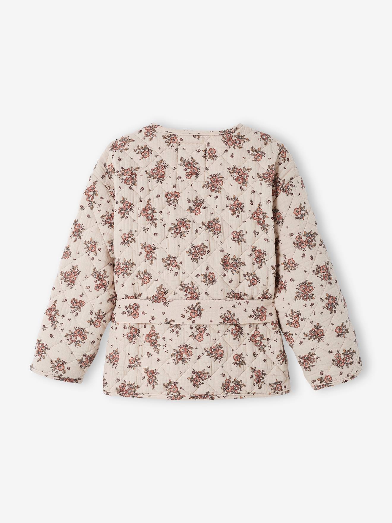 Veste matelassée imprimée fleurs fille light beige print