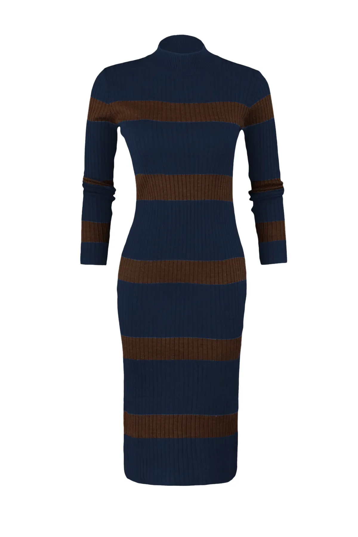 Trendyol Collection  Marineblau Marineblaues Midi-Strickkleid mit hohem Kragen TWOAW23EL00226 Kleid TWOAW23EL00226